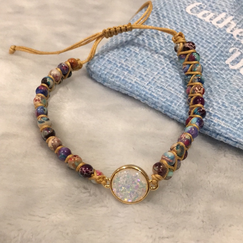 Catherine Design Summer Boho Beaded Bracelet NWT pouch 6-7.50” adjustable